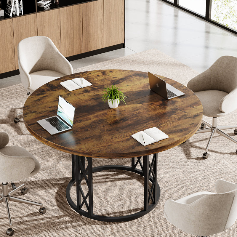 47.2 Inches Round Conference Meeting Table Circular Breakroom Tables With Metal Base